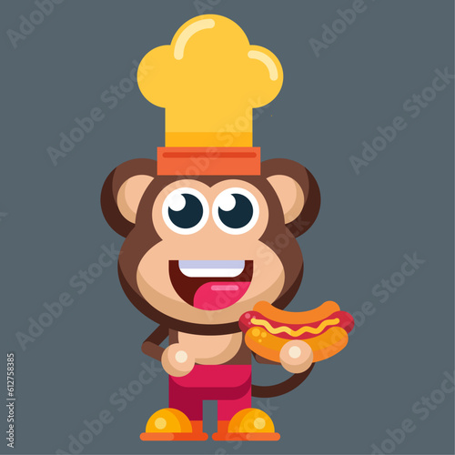 Funny cartoon smiling monkey character flat design illustration mascot logo