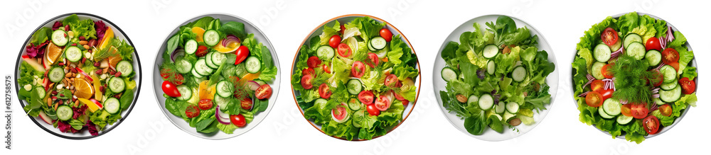 set of isolated illustrations of salad plate. Created with Generative AI