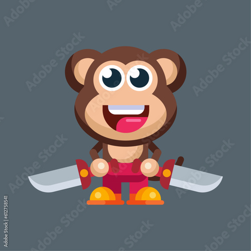 Funny cartoon smiling monkey character flat design illustration mascot logo