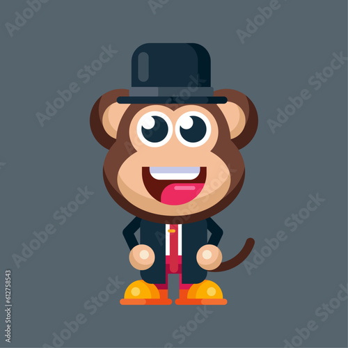 Funny cartoon smiling monkey character flat design illustration mascot logo