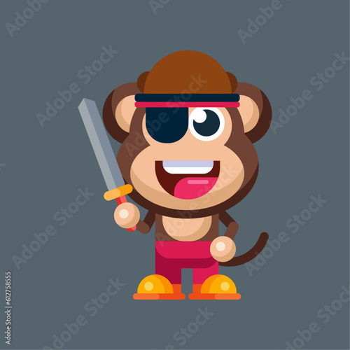 Funny cartoon smiling monkey character flat design illustration mascot logo