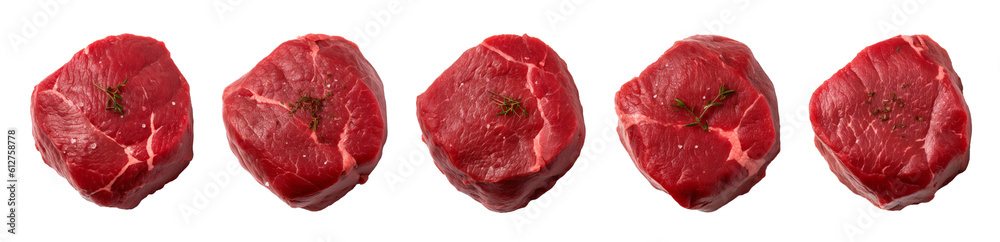 Fototapeta premium set of isolated illustrations of different filet mignon. Created with Generative AI