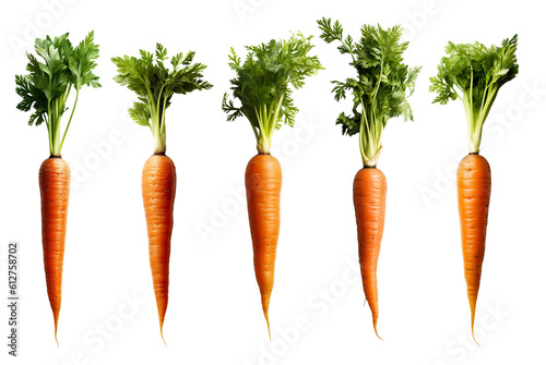 set of isolated illustrations of carrots. Created with Generative AI