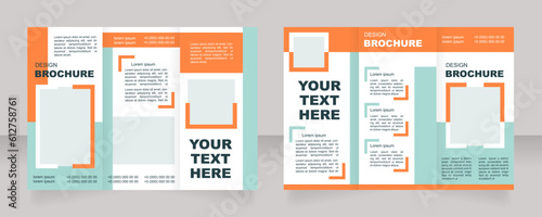 Promotional campaign for new brand trifold brochure template design. Product advertising. Zig-zag folded leaflet set with copy space for text. Editable 3 panel flyers. Arial Black, Regular fonts used