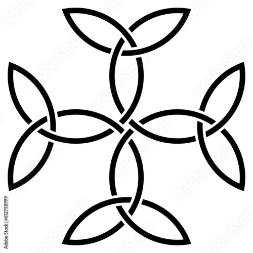 Karolingisches Kreuz in Schwarz. Keltisches Symbol. Isolierter Hintergrund.
Abstrakte mittelalterliche Illustration eines keltischen Symbols.
Keltisches Symbol für Einheit, Gleichgewicht und Gott.
