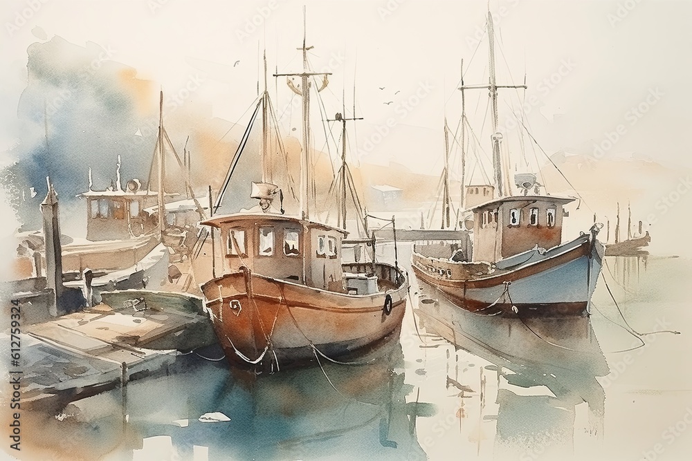 Fototapeta premium Vintage watercolors of sailboats