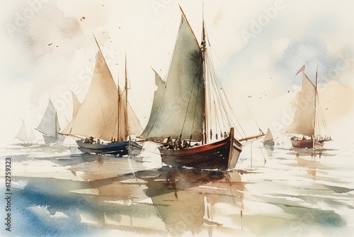 Vintage watercolors of sailboats © Ramon Grosso
