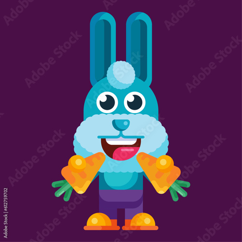 Funny cartoon smiling rabbit character flat design illustration mascot