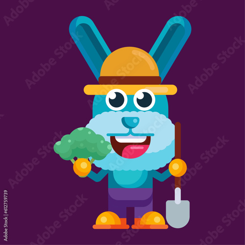 Funny cartoon smiling rabbit character flat design illustration mascot