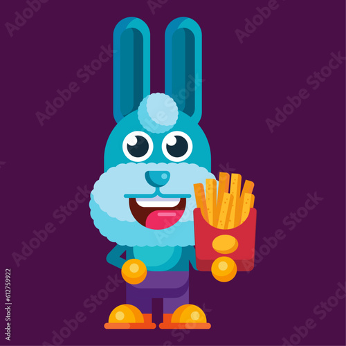 Funny cartoon smiling rabbit character flat design illustration mascot
