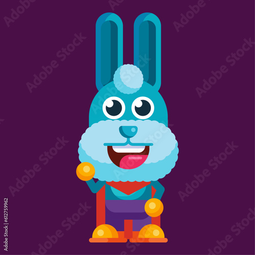 Funny cartoon smiling rabbit character flat design illustration mascot