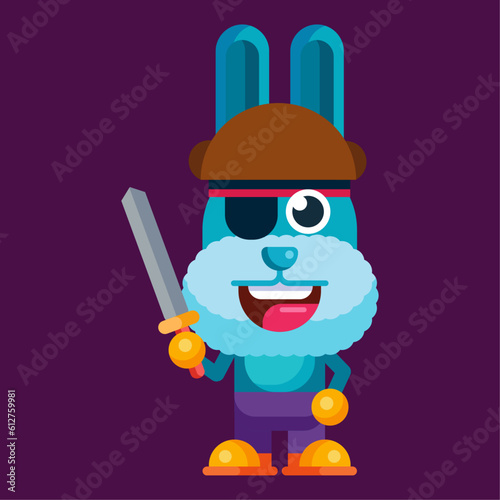 Funny cartoon smiling rabbit character flat design illustration mascot