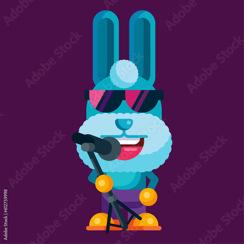 Funny cartoon smiling rabbit character flat design illustration mascot