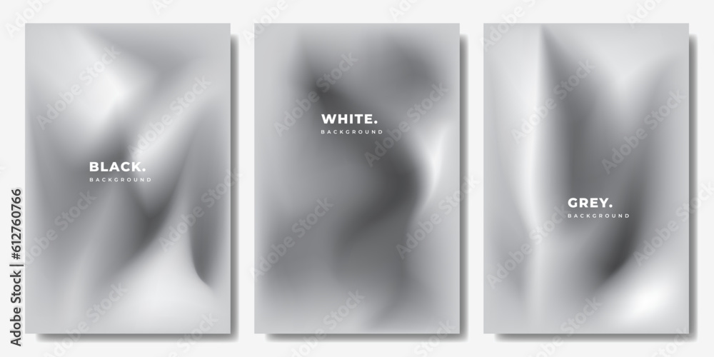 Fototapeta premium Grey gradient mesh background template copy space set. Black and white fluid backdrop design for poster, banner, leaflet, pamphlet, cover, booklet, magazine, or flyer.