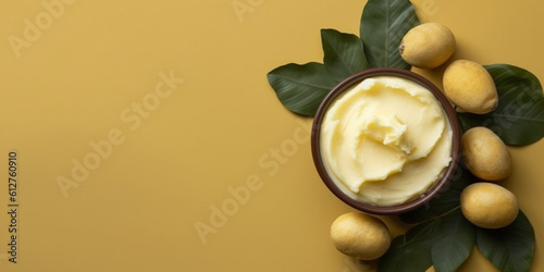 Shea butter and for natural ingredient skin care, copy space background, Generative AI photo