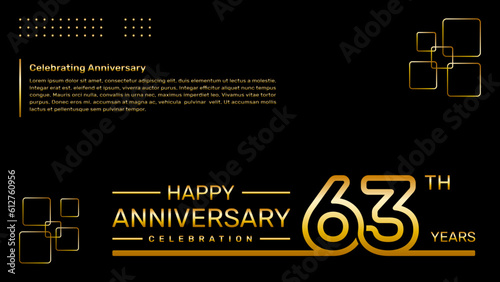 63th year anniversary template design with gold color, vector template illustration