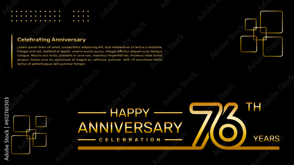 76th year anniversary template design with gold color, vector template illustration