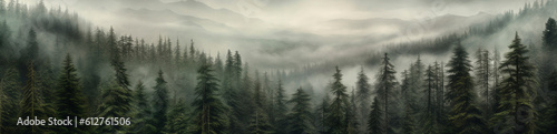 Forest ate in the fog. Generative AI, © Erik