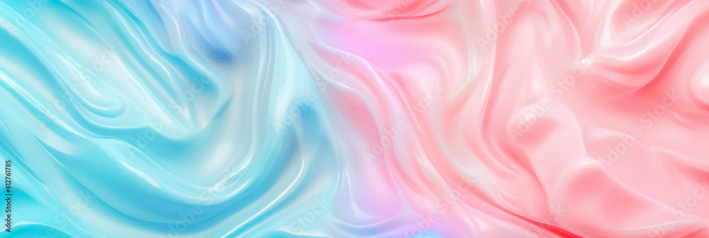 Abstract oil or watercolor paint texture on canvas, background in pastel colors. Abstract colorful background in pink, blue and white color. Long banner. Generative AI