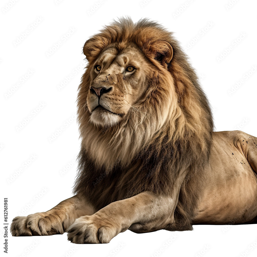 Fototapeta premium A lion isolated on a transparent png white background