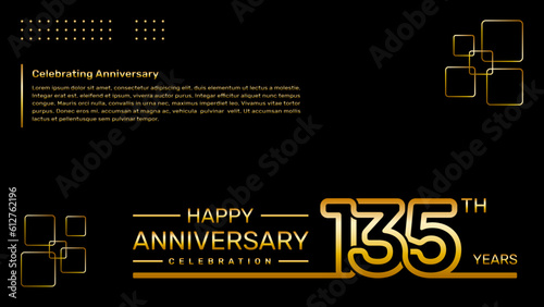 135th year anniversary template design with gold color, vector template illustration