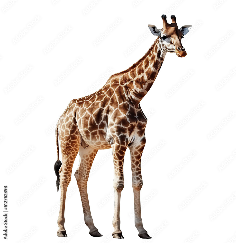 A giraffe isolated on a transparent png white background - obrazy, fototapety, plakaty 