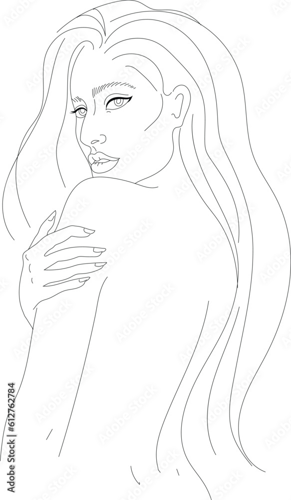 Modern line art vector illustration of beautiful woman with long hair. Fashion and beauty Modern line art vector illustration of beautiful woman with long hair. Fashion and beauty