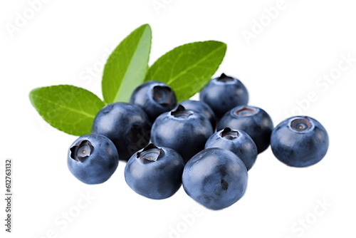 Blueberries with Leaves on a Transparent Background. Generative AI