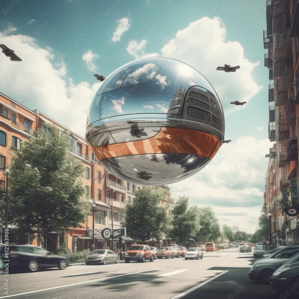 A modern air vehicle in the city Generative AI