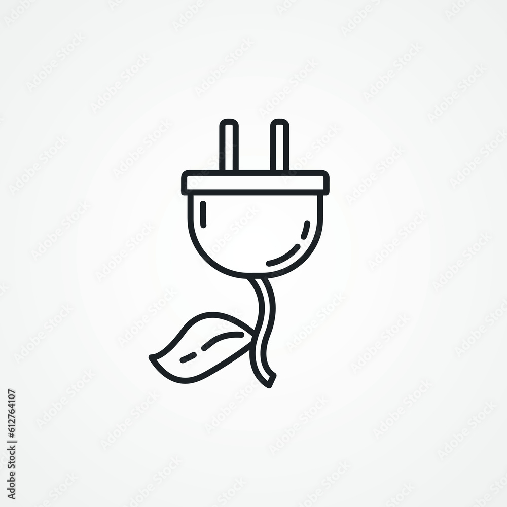 Eco plug line icon. electric plug with leaf line icon Eco plug line icon. electric plug with leaf line icon