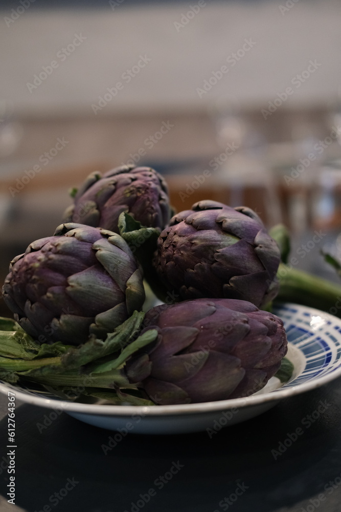 Fototapeta premium A close-up of some purple artichokes. 