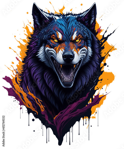 Wolf splattered from behind in cyberpunk style ai generated.