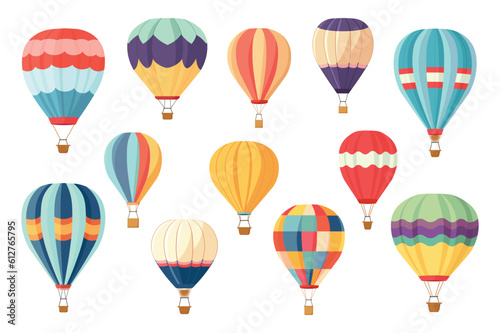Balloons set. This illustration set features a collection of colorful and playful balloons designed in a flat  cartoon style. Vector illustration.