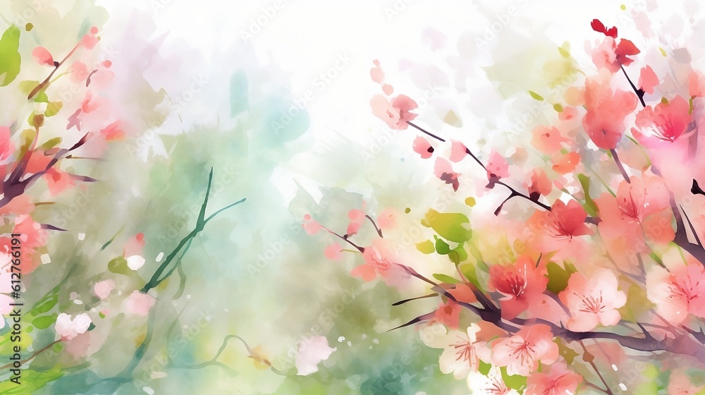 Spring background blur holiday wallpaper in watercolor style vector, generative AI