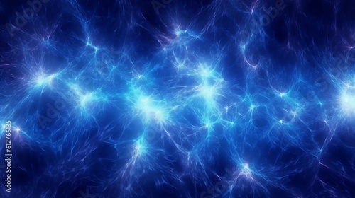 Seamless dark blue background with electric glowing lightning flares effect. Magical neon energy field burst or plasma storm pattern, generative AI