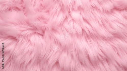 Seamless soft fluffy light pastel pink long pile animal fur background texture. Cute cozy comfort winter pattern, generative AI photo