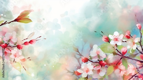 Spring background blur holiday wallpaper in watercolor style vector, generative AI © Andrii