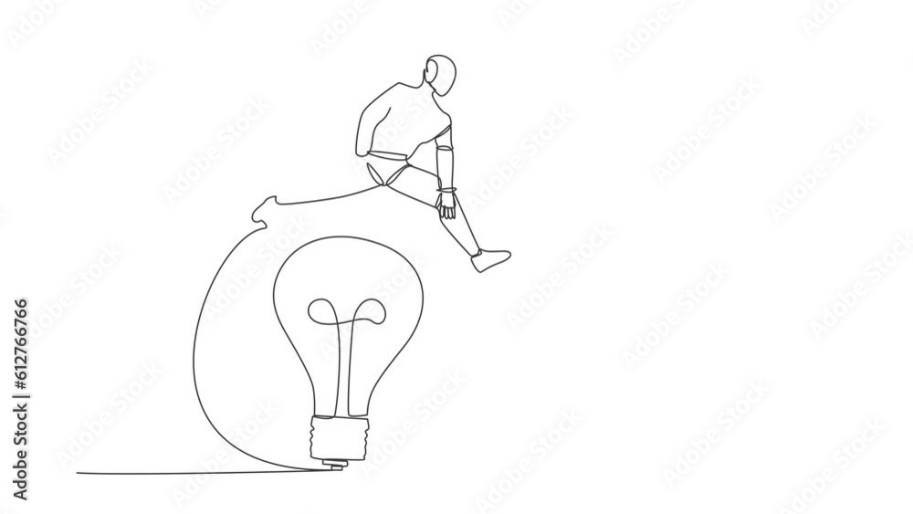 Animated self drawing of continuous line draw robot jumping over light ...