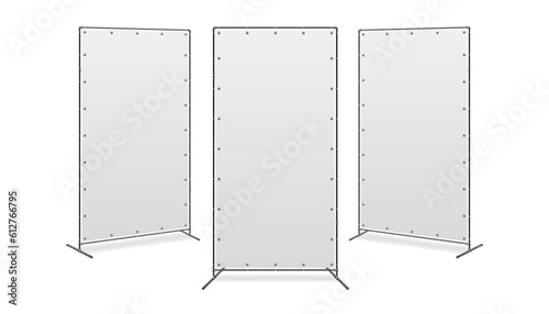 Three Banner Stand Wall on White Background Vector Illustration.