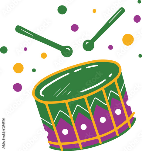 Drum and drumsticks on a white background. Vector illustration.