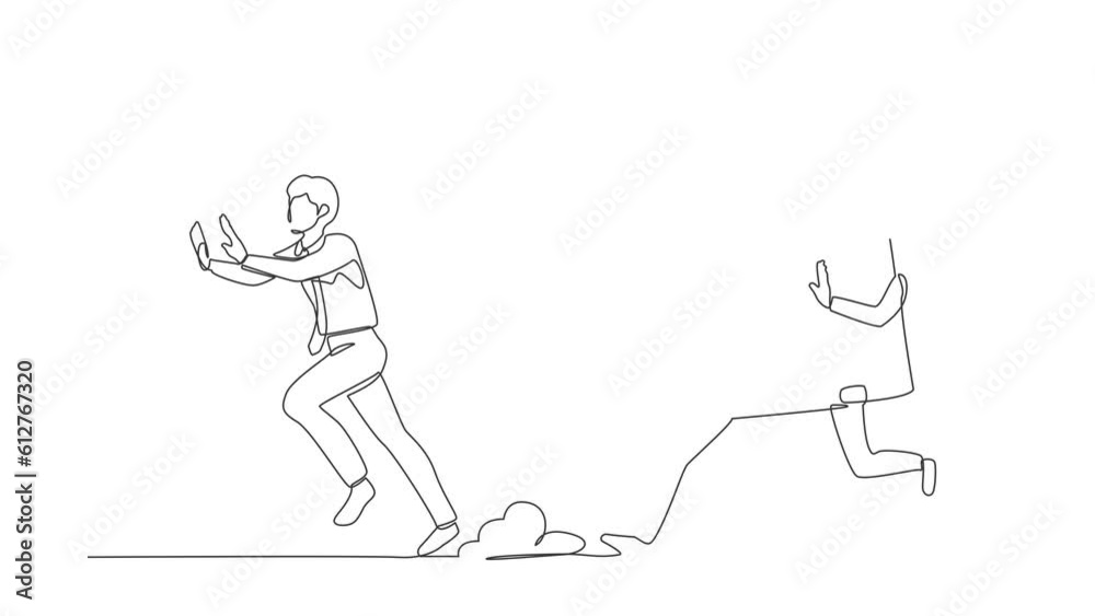 Self drawing animation of single line draw stressed businessman being chased by briefcase. Chased by high performance active project. Minimal metaphor concept. Continuous line. Full length animated Self drawing animation of single line draw stressed businessman being chased by briefcase. Chased by high performance active project. Minimal metaphor concept. Continuous line. Full length animated