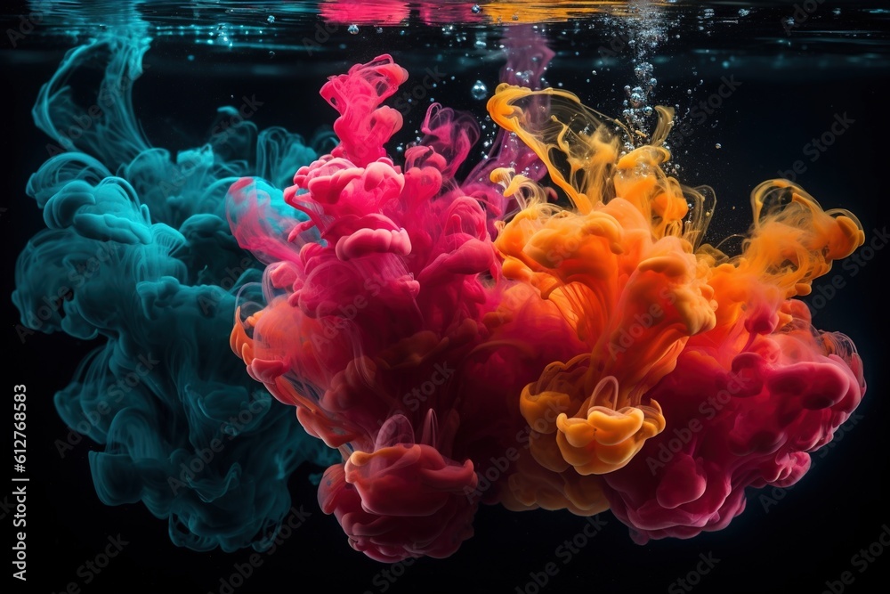 cloud of color paints in water on a dark