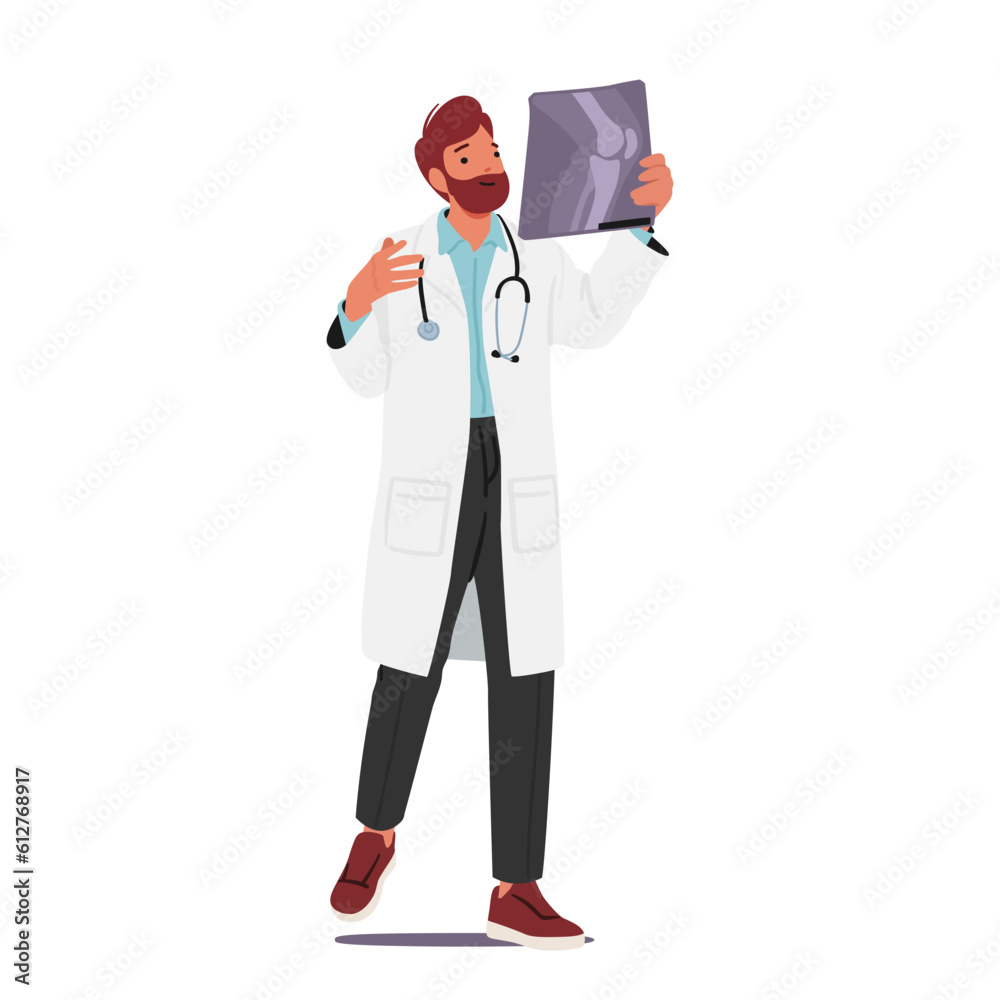 Skilled Male Doctor Character Analyzing An X-ray Image With Expertise And Precision, Utilizing Medical Knowledge Skilled Male Doctor Character Analyzing An X-ray Image With Expertise And Precision, Utilizing Medical Knowledge