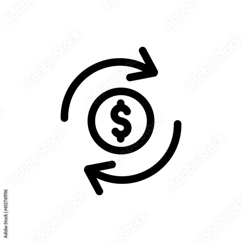 Exchange dollar coin single round money transfer line icon, arrow financial usd dollar mark outline flat design pictogram, infographic interface elements for app logo web button ui ux isolated on
