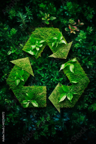 Recycling symbol copy space, eco friendly earth background. Generative AI,