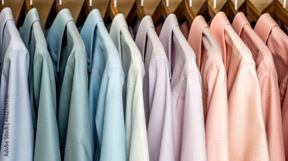 Clouse up mens shirts hanging neatly in the closet Clouse up mens shirts hanging neatly in the closet