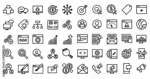 SEO icon set, business icon pack, marketing icon set, line icon