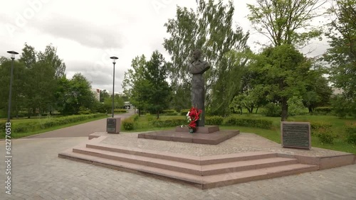 Rokossovsky monument in the park of the 40th anniversary of the victory in Zelenograd. Dolly camera photo