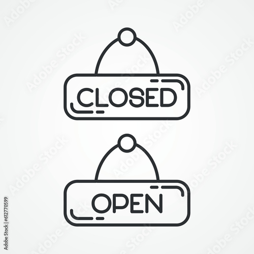 closed open store sign line icon.