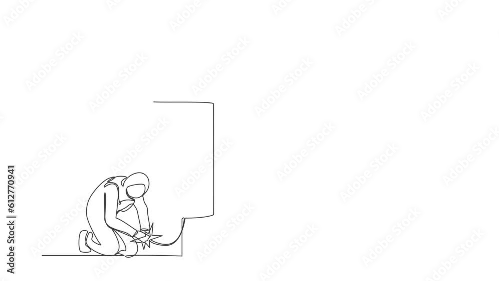 Animated self drawing of continuous line draw Arabian businesswoman launching firework rocket. Increase company growth or economic boom, career development concept. Full length one line animation Animated self drawing of continuous line draw Arabian businesswoman launching firework rocket. Increase company growth or economic boom, career development concept. Full length one line animation